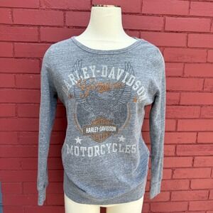 Harley-Davidson Pig Trail Shirt Womens‎ Small Heather Gray Graphic Long Sleeve
